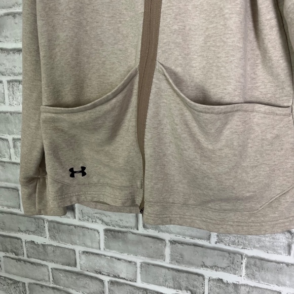 Under Armour Cowl Neck Neutral Cream Diagonal Zip Double Pocket Sweater Large - Picture 2 of 9